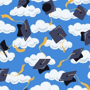 Graduation Caps Tassels Clouds Blue Sky-XL