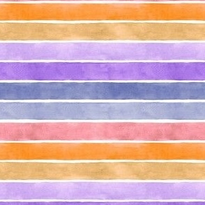 Halloween Party Watercolor Broad Stripes Horizontal - Ditsy Scale - Purple, Orange, Pink - Pastel Goth