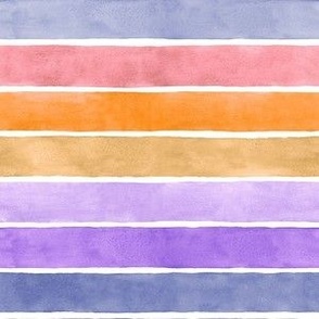 Halloween Party Watercolor Broad Stripes Horizontal - Small Scale - Purple, Orange, Pink - Pastel Goth