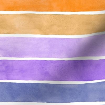 Halloween Party Watercolor Broad Stripes Horizontal - Medium Scale - Purple, Orange, Pink - Pastel Goth