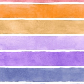 Halloween Party Watercolor Broad Stripes Horizontal - Large Scale - Purple, Orange, Pink - Pastel Goth