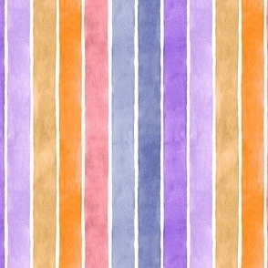 Halloween Party Watercolor Broad Stripes Vertical - Ditsy Scale - Purple, Orange, Pink - Pastel Goth