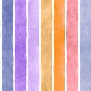 Halloween Party Watercolor Broad Stripes Vertical - Small Scale - Purple, Orange, Pink - Pastel Goth