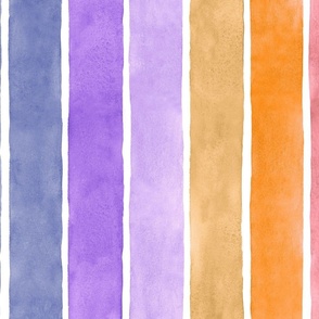 Halloween Party Watercolor Broad Stripes Vertical - Large Scale - Purple, Orange, Pink - Pastel Goth