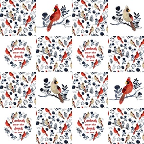 Bigger Patchwork 6" Squares Cardinals Appear When Angels Are Near Red Male and Female Birds for Cheater Quilt or Blanket