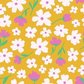 Ditsy Daisies  on Yellow - Large