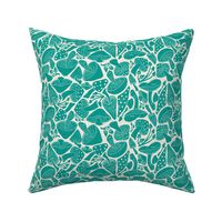 Block Printed Mushrooms in Teal on Off White - Large Scale
