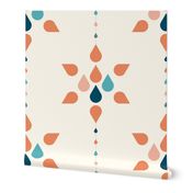 36-a- Large - Geometric floral tile - Rust blue and pink 
