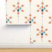 36-a- Large - Geometric floral tile - Rust blue and pink 