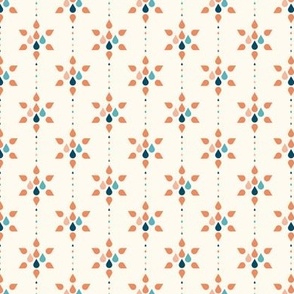 36-a- Small - Geometric floral tile - Rust blue and pink 