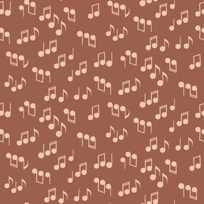 270 - Small scale donkey brown tossed musical notes, symphony in modern gender neutral tones, for baby apparel, gifts for musicians, music teachers, concerts pillows and bags, instrument  music sheets, guitar, violin, piano