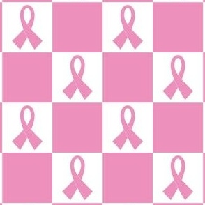 Breast Cancer Awareness Ribbon on pink and white checkers