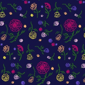 Multicolored roses on navy blue - large print