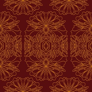 Floral stripes in Red and Gold - Medium Scale