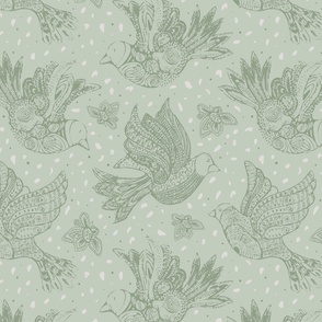 Birds Dark Sage Green Collection