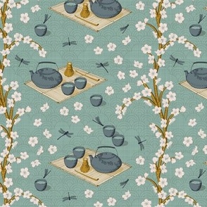 Tea ceremony [small scale 6-inch repeat] Tea room wallpaper & upholstery