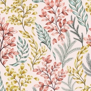 Pastel foliage [big scale - 14-inch fabric, 24-inc wallpaper repeat] Rococo porcelain leaves