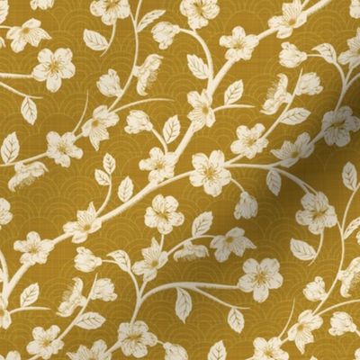 Cherry blooms [medium scale - 9-inch fabric, 12-inch wallpaper repeat] Mustard