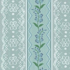 Floral Vintage Lace & Ribbon - Mint Green/Aqua Blue (Large Scale)