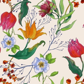 Garden flowers, botanical vintage pattern