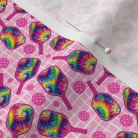 Small Scale Pickleball Paddles and Balls Tie Dye and Pink