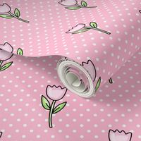 Large Scale Dainty Pink Tulips on Polkadots Baby Easter Bunny Coordinate in Pink