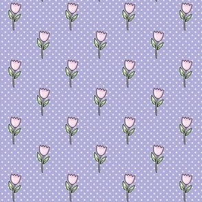 Small Scale Dainty Pink Tulips on Polkadots Baby Easter Bunny Coordinate in Lavender