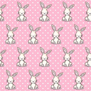 Large Scale Baby Bunnies and Polkadots on Pink
