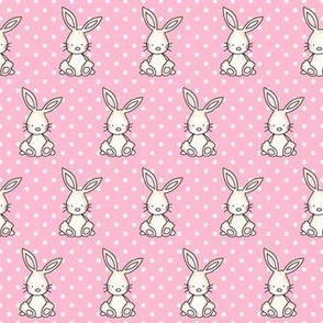 Medium Scale Baby Bunnies and Polkadots on Pink