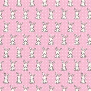 Small Scale Baby Bunnies and Polkadots on Pink