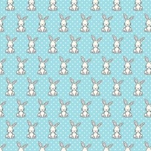 Small Scale Baby Bunnies and Polkadots on Aqua Blue