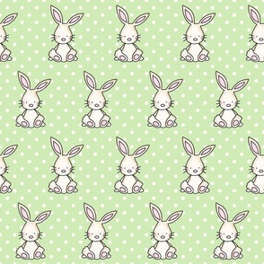 Large Scale Baby Bunnies and Polkadots on Spring Green