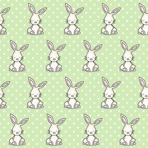 Medium Scale Baby Bunnies and Polkadots on Spring Green