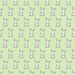 Small Scale Baby Bunnies and Polkadots on Spring Green
