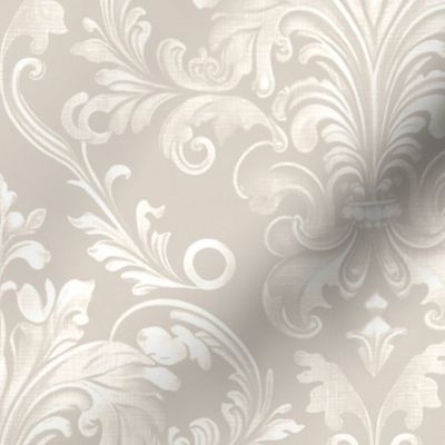 Luxury neutral Italian damask. Traditional beige floral linen.