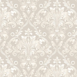 Luxury neutral Italian damask. Traditional beige floral linen.