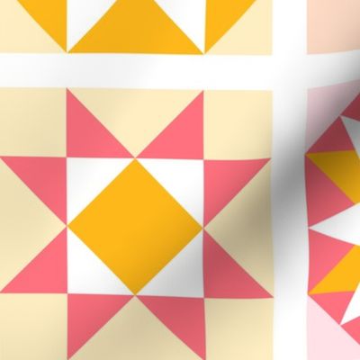 Sunny Quilt Blocks - yellow orange pink - 6" squares