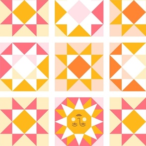 Sunny Quilt Blocks - yellow orange pink - 6" squares