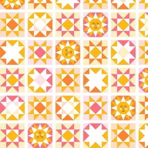 Sunny Quilt Blocks - yellow orange pink - 3" squares