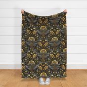 Large jumbo scale // Queen bee garden // black background ornamental extravagant gold cord embroidery passementerie style inspiration