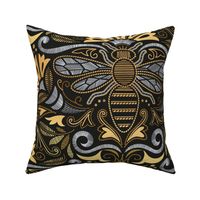 Large jumbo scale // Queen bee garden // black background ornamental extravagant gold cord embroidery passementerie style inspiration