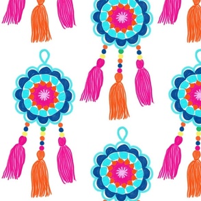 Boho Crochet Bead Tassel Passementerie Bright Happy Colors Summer Fabric Pink Blue Orange Yellow