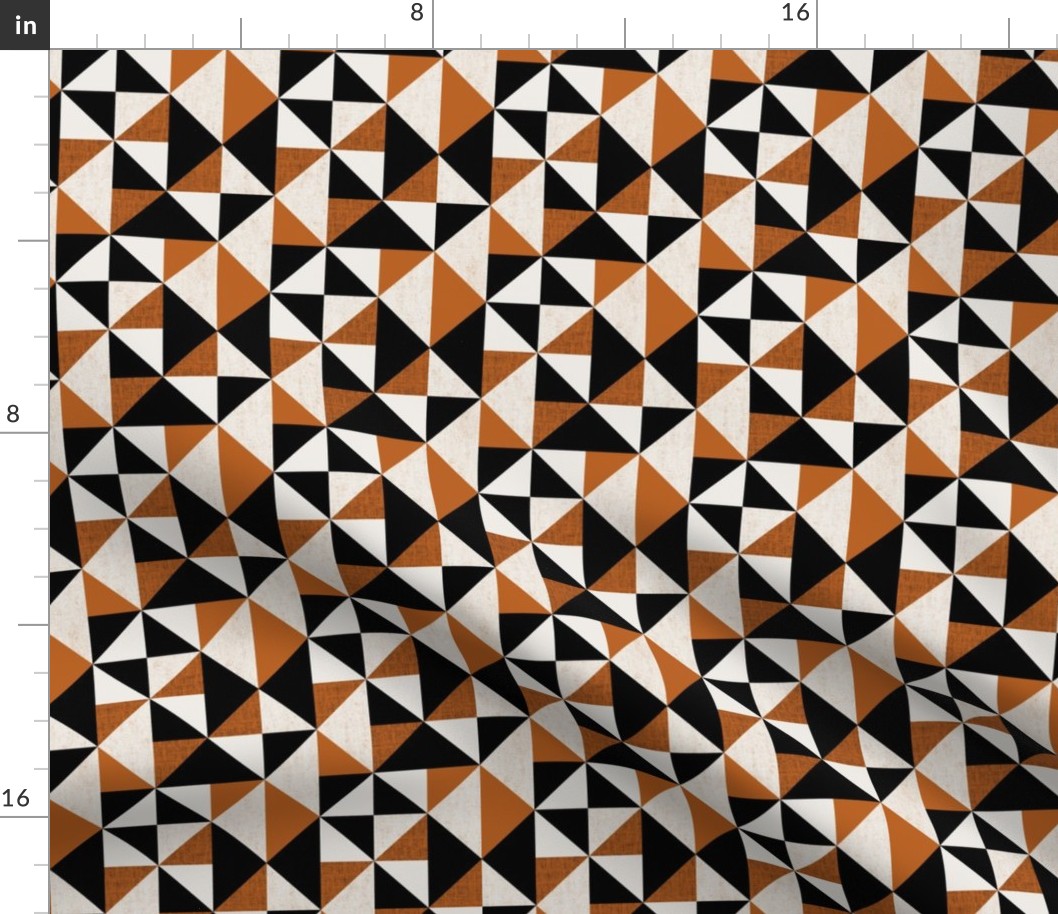 (S) Rustic triangles mid century style orange black and white