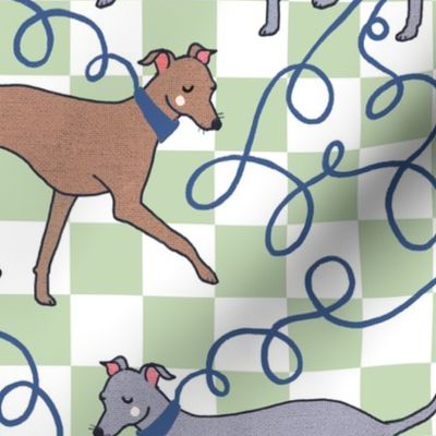 Whippet Walks, Sage and White Checkers, Large