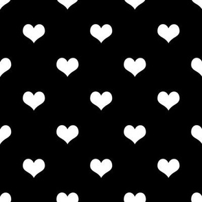 White hearts on black background