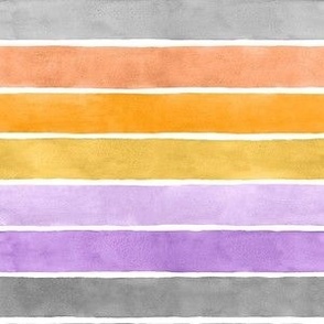 Halloween Watercolor Broad Stripes Horizontal - Small Scale - Purple, Orange, Black and Grey Gray