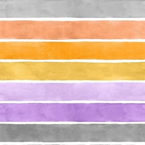 Halloween Watercolor Broad Stripes Horizontal - Medium Scale - Purple, Orange, Black and Grey Gray