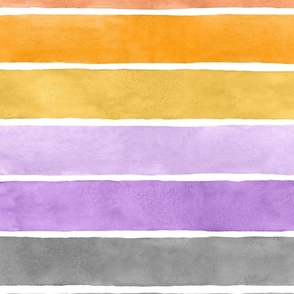 Halloween Watercolor Broad Stripes Horizontal - Large Scale - Purple, Orange, Black and Grey Gray
