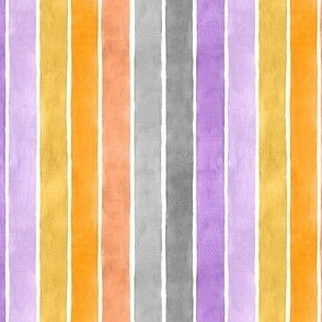 Halloween Watercolor Broad Stripes Vertical - Ditsy Scale - Purple, Orange, Black and Grey Gray