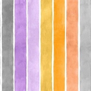 Halloween Watercolor Broad Stripes Vertical - Small Scale - Purple, Orange, Black and Grey Gray